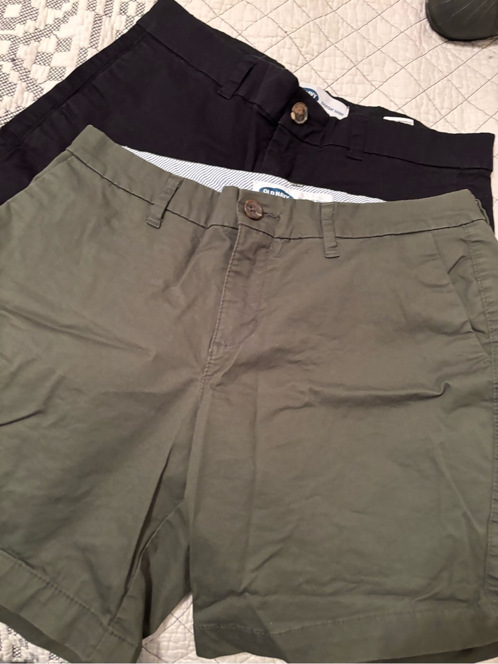 2 pair Old Navy everyday shorts in Black and Olive Green 4
